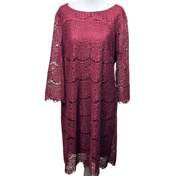 RN STUDIO by Ronni Nicole  Size 16 Women Elegant Burgundy Lace Dress Back Zipper - Picture 1 of 10